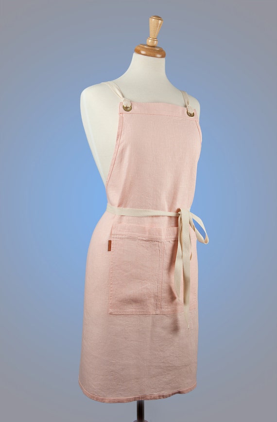 Linen Apron Full Apron. 100 Linen. Light Pink color. Made by
