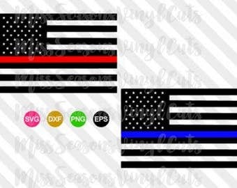 Police / Firefighter Line Flag | American Flag | Digital Cut File| SVG Png Dxf | Thin Blue Line| Thin Red Line | Personal & Commercial Use