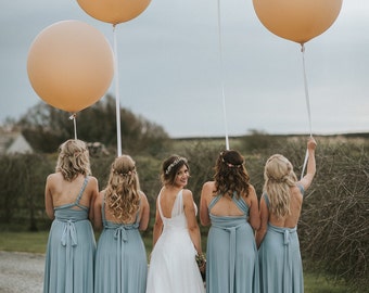 Coralie Beatrix Pelican Dusty Blue Long Octopus Infinity Convertible Wrap Gown Dress~ Bridesmaids, weddings. etc.