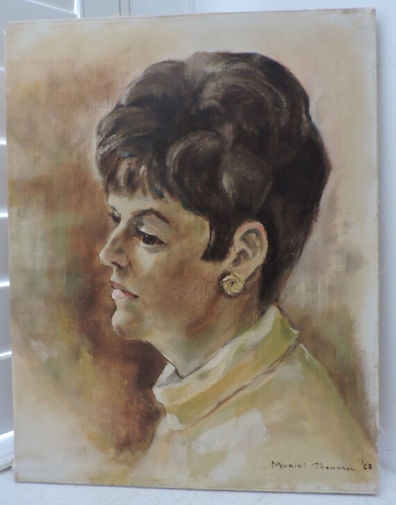 Details About Vintage Oil Portrait Mod Mid Century Woman Mom Next Door Painting Art C1968