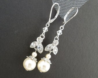 Pearl earrings, Bridal earrings, Pearl Rhinestone Earrings, wedding Earrings, Bridal Rhinestone Earrings, swarovski pearl earrings, SHELBY