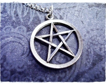 Silver Pentagram Necklace - Antique Pewter Pentagram Charm on a Delicate Silver Plated Cable Chain or Charm Only