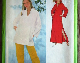 Vintage 1970s Misses Pullover Caftan or Tunic and Pants Size 10 Simplicity Pattern 8993 UNCUT