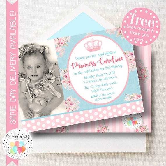 Shabby Cottage Chic Princess Invitation, Princess Birthday Invitation, Princess Party, Girl First Birthday, Girl Birthday, Princess Invite Il_570xn