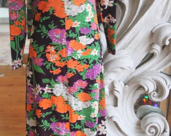 Vintage 1970s Purple Floral Empire Waist Maxi Dress