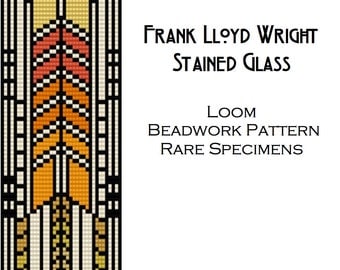 Frank Lloyd Wright Stained Glass Window Loom Beadwork Pattern - Cuff Bracelet - Bookmark - Beaded Tapestry - PDF instant download