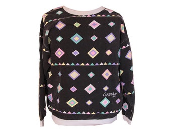 Vintage 80's Saved by the Bell Geometric Sweatshirt by Greenie Size Large
