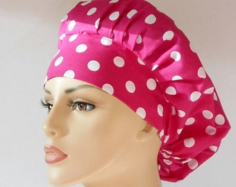 Scrub Hats Bouffant Surgical Scrub Hat - Pink Polka Dot Medical Scrub Hat