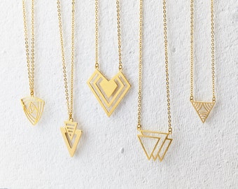 Gold Triangle Necklace - Modern Geometric Jewellery, Gold Necklace, Laser Cut, Trending Now, Geometric Necklace, Minimalist Jewellery