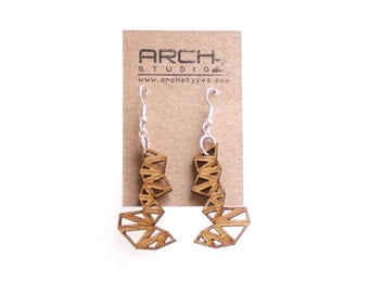 wood jewelry - Bamboo Triangle Cluster Earrings - 1 Ply. modern geometric laser cut. eco friendly