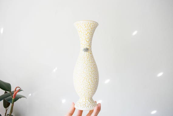 Mid Century West German Yellow and white Pottery Vase // Jasba // Bohemian Modern Home Decor