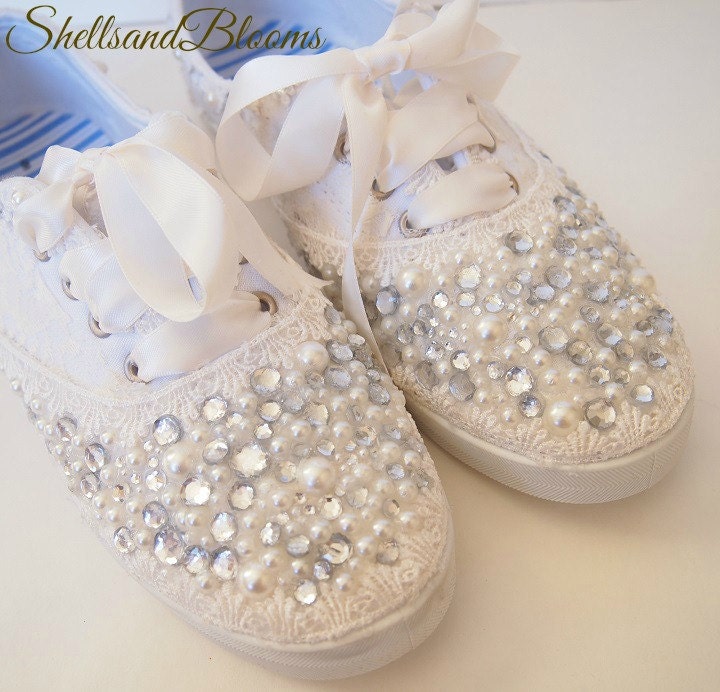Wedding Bridal Sneakers Tennis Shoes chic ivory or white