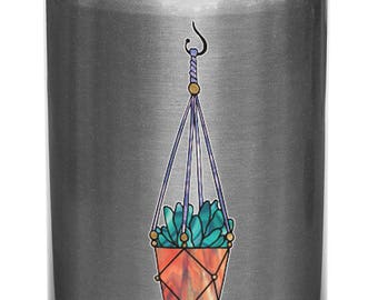 CLR:WB - Hanging Succulent Plant - Design 2 - Stained Glass Style - Opaque Vinyl Water Bottle Decal © YYDCo. (SM 1"w x 3.75"h)