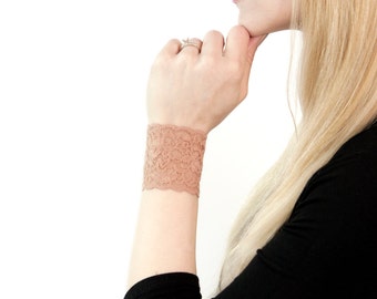 Lace Wrist Cuff Bracelet, Nude Cuff, Tan Bracelet, Beige Skin Tone, Arm Band, Wristband Wrist Tattoo Cover Up, Boho Arm Cuffs, Scar Cover