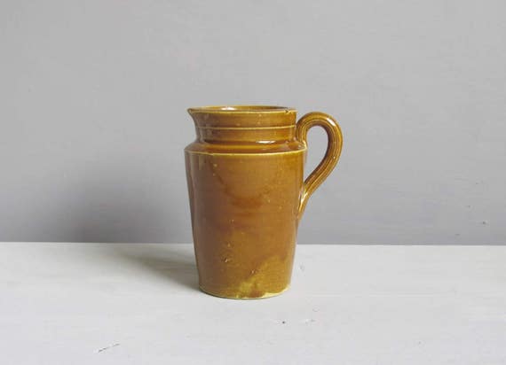 Antique Stoneware Creamer Jug Brown Rustic Crock Jug