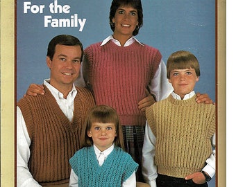 Shaker Stitch Vests For The Family to Knit Pattern Book Leisure Arts Leaflet 390