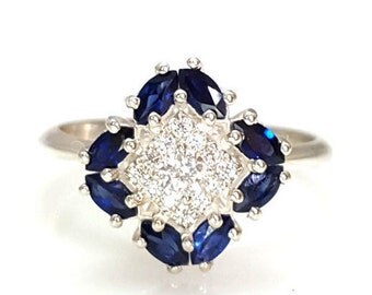 Sapphire Engagement Ring, Unique Engagement Ring, Antique, Vintage, Art Nouveau Ring, Sapphire Ring, Anniversary Ring, Fast Free Shipping