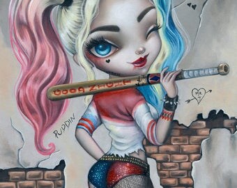 Harley Quinn LIMITED EDITION print signed numbered Simona Candini Suicide Squad Marvel Superheroes heroine DC Comics Big Eyes Pop Art