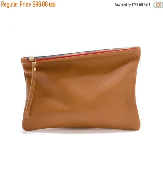 Brown Leather Clutch Evening Bag Foldover Clutch Bag by LeahLerner