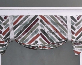 Valance - Kitchen Valance - Roman Valance - Chevron - Fixed Tie Up Valance - Bathroom Valance - White, Scarlet, Rust, Gray, Roman Shade
