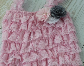 Pink Lace Romper Baby Girl Petti lace romper Newborn Romper baby Romper Ruffle romper 1st birthday infant romper lace romper