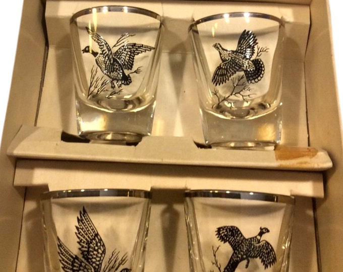 Mid Century Federal Glass Shot Glasses, Original Box, Sportsman Gift, Vintage Barware, Rumpus Set, Christmas Gift