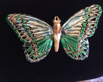 CARLYLE BUTTERFLY TREMBLER Pin - Vintage - Rare - Green Enamel Butterfly Pin