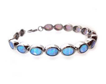 Vibrant Blue Opal Bracelet, Handmade in 925 Silver with AAA Cultured Opals