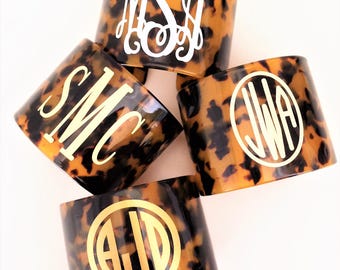 Monogrammed Bracelet, Wide Tortoise Shell Cuff