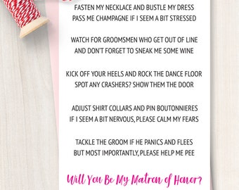 Printable Will You be My Matron of Honor Card - Will You Be My Matron of Honor Invitation - Funny Will You Be My Bridesmaid -Bridesmaid Poem