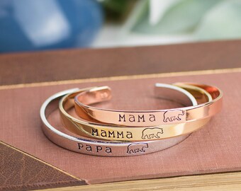 Mother's Day Gift Idea, Mama Bear Bracelet, Mamma Bear Cuff Bracelet, Papa Bear Bracelet, Gift for Mom, Mother Daughter Jewelry, Custom