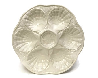 Antique Oyster Plate. Sarreguemines White Ceramic French Wall Plate.