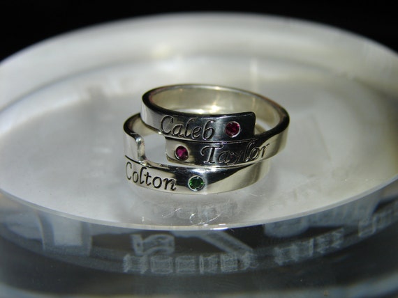 Solid sterling silver stackable Mother's Ring. Two ring set of stackable Mother's rings with birthstone. Free first class shipping.