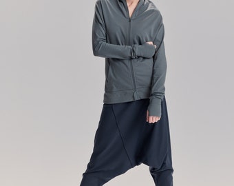 Muted Blue Drop Crotch Pants / Shalwar-inspired Yoga Pants / Loose Bottom Cottoned Pants / Handmade Loose Harem Pants by AryaSense /PHRM16MB