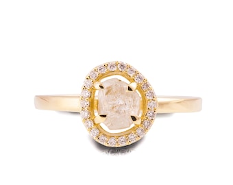 Raw Diamond Ring, 18K Yellow Gold Rough Diamond engagement ring, Unique Engagement ring, rough diamond ring, Raw Halo Ring