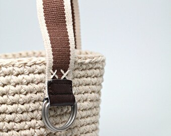 Crochet Storage Basket- Cotton String Basket- round basket- small with decorative handles- handmade home decor