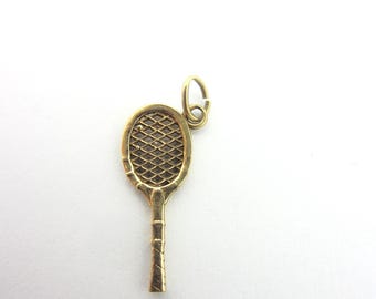 Tennis Racquet 14k Yellow Gold 3D Charm Racket