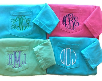 Monogram Shirt For Women- Monogram Pocket Tee - Comfort Colors -Short Sleeve T Shirt - Monogrammed Gifts- Gifts For Her-Gifts For Women