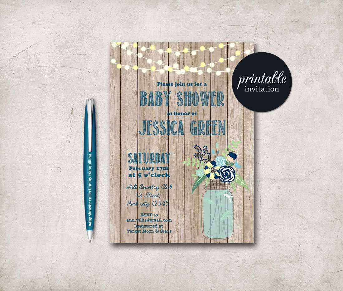 Rustic Baby Shower Invitation Printable Boy Baby Shower