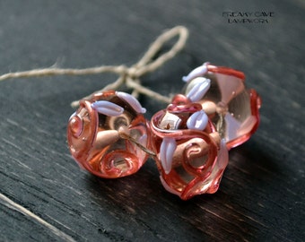 Lampwork set of beads, artisan beads ~ DIY jewelry, set of glass beads for diy jewelry, pink beads, floral beads, pink and goldstone beads