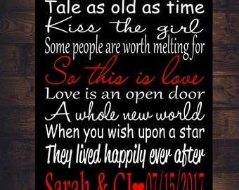DISNEY WEDDING SONG Sign Home Decor Art Print Canvas