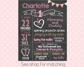 Pink and Gold Birthday Chalkboard Sign, First Birthday Sign, Pink and gold Party, Printable, Personalized, Matching, Digital file