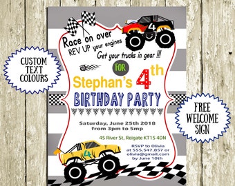 Birthday Invitations for Boys Printable Monster Truck Invitation Racing Car 2nd birthday 3rd birthday 4th birthday 5th birthday 6th birthday