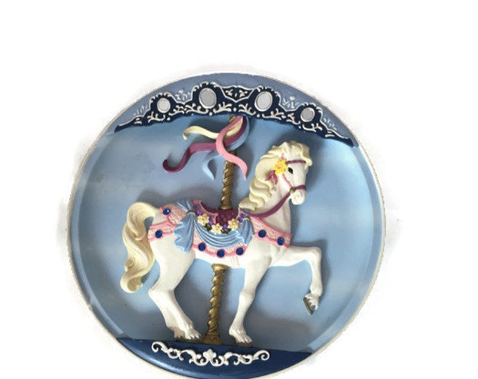 Vintage Musical Carousel Horse | Collectible Wall Decor | Handpainted | Inlaid Austrian Crystals & Mirrors