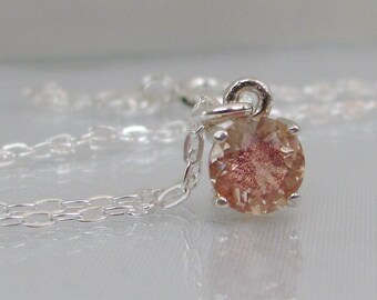 Peach Schiller Sunstone Pendant, Oregon Sunstone Necklace, 6mm Round Sunstone, Sunstone Gemstone, Sterling Silver, Peach Sunstone Jewelry