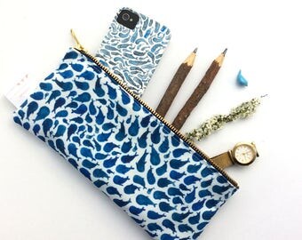 Pencil Case, Pencil Pouch, Make Up Bag, Blue, Whale, Pouch, Small Bag, Zipper Pouch, Bag, pencil bag, organiser, small bag,