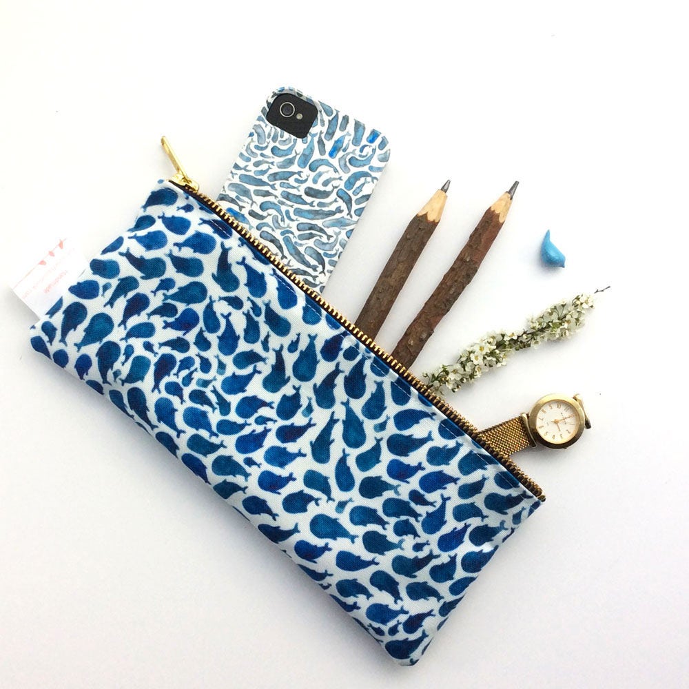 Pencil Case Pencil Pouch Make Up Bag Blue Whale Pouch