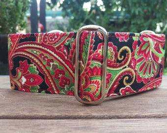 Martingale Collar - Italian Greyhound, Whippet, Greyhound - 1", 1.5", 2" width - Red & Gold Paisley