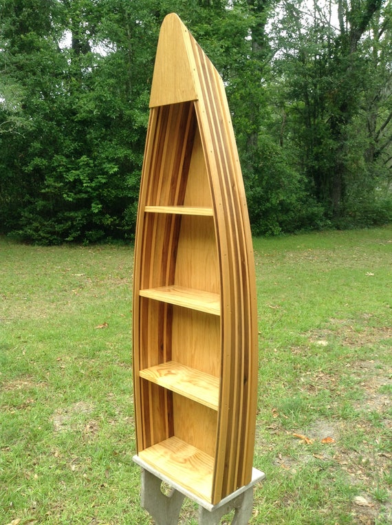 5ft Black Walnut and Red Oak Boat Bookshelf Canoe Bookcase