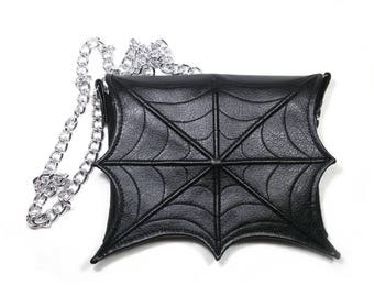 Spider web makeup cosmetic bag for purse faux leather make up